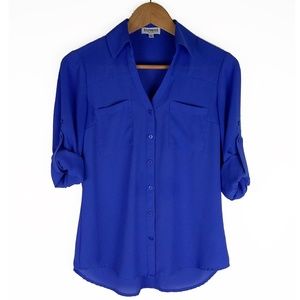 EXPRESS | Long Sleeve Portofino Shirt | Blue | XS